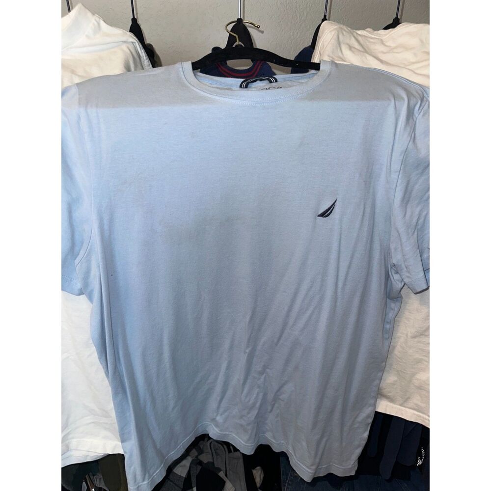 Nautica Men's L Baby Blue Performance Tee Shirt Large Soft Cotton Blend